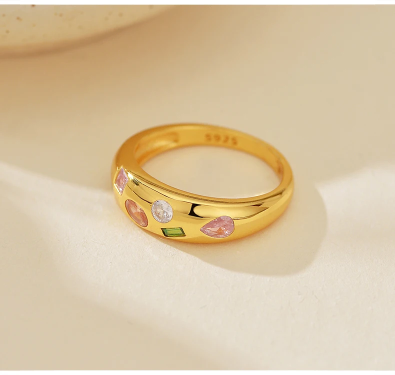 925 Sterling Silber Original-Zertifikat Zirkon-Ring für Damen Luxuriöser Edel-Schmuck Zierliches Mehrfarbiges Edelsteinband Mädchengeschenke – Detail 4