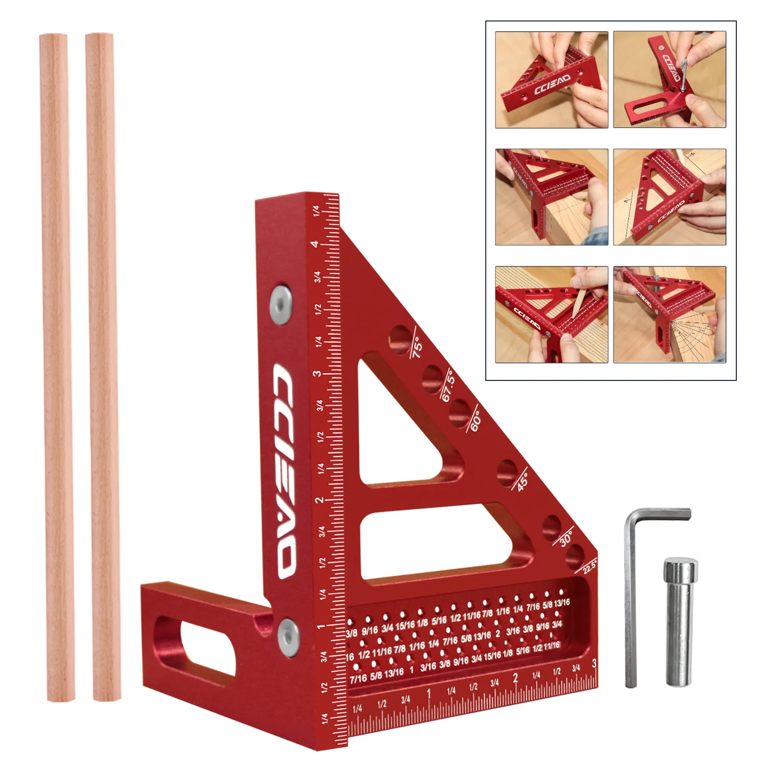 

3D Multi-Angle Carpenter Square Scriber W/ Two Pencils & Instruction Manual, Drawing Line Ruler High Precision Measuring Tool