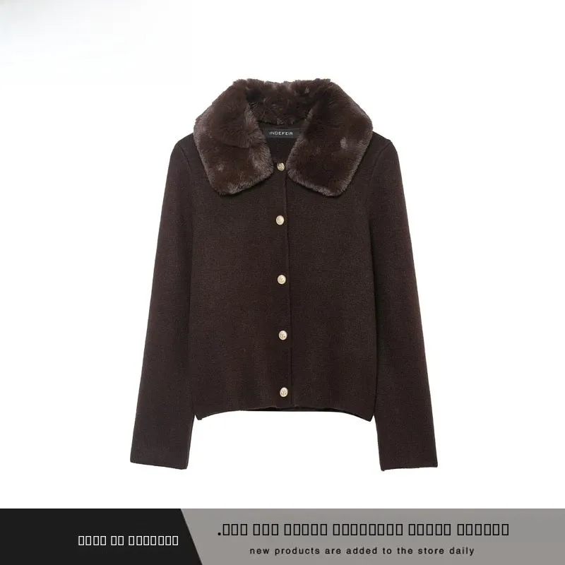 

Новое осенне-зимнее женское вязаное пальто с воротником из искусственного меха ZR Sle 00% полиэстер Street Faion Верхняя одежда