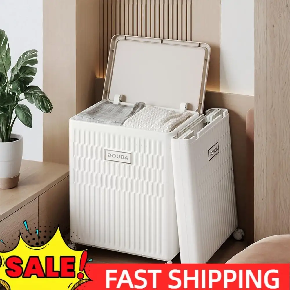 

Collapsible Laundry Basket with Wheels Foldable Storage Box Plastic Storage Container for Bedroom Bathroom & Laundry Room