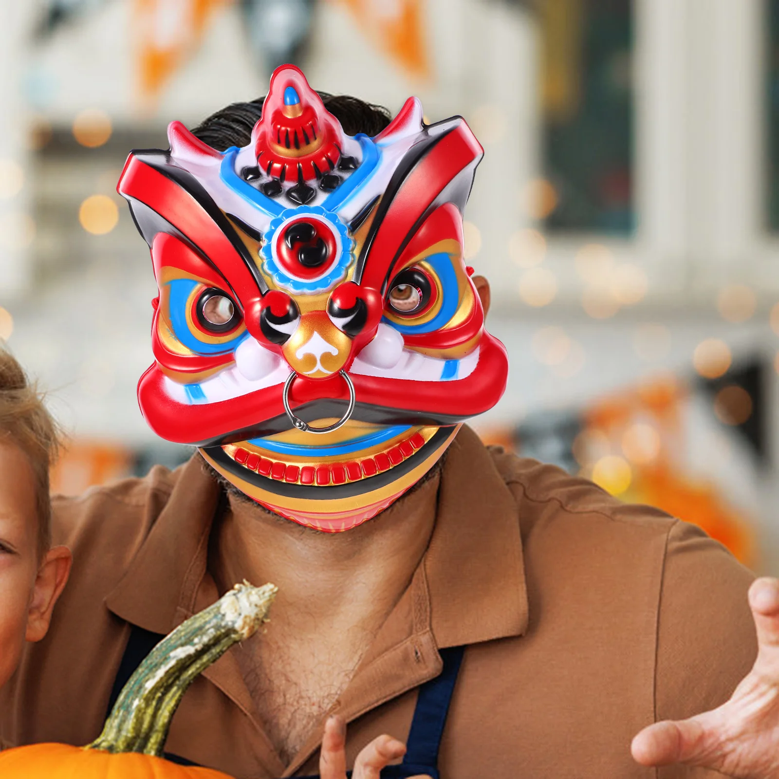Maschera di drago dell'anno cinese Maschera di leone danzante di polpa anime fai-da-te per la festa in maschera di cosplay Fornitura di maschere di leone delicate multifunzione