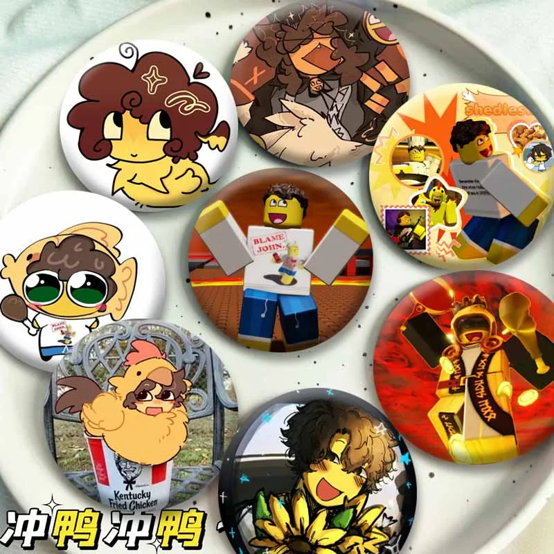 Funny Game F-Forsaken Shedletsky Coin Brooch Cartoon I LOVE CHICKEN Badge Round Enamel Pins Backpack Clothes Jewelry Accessories