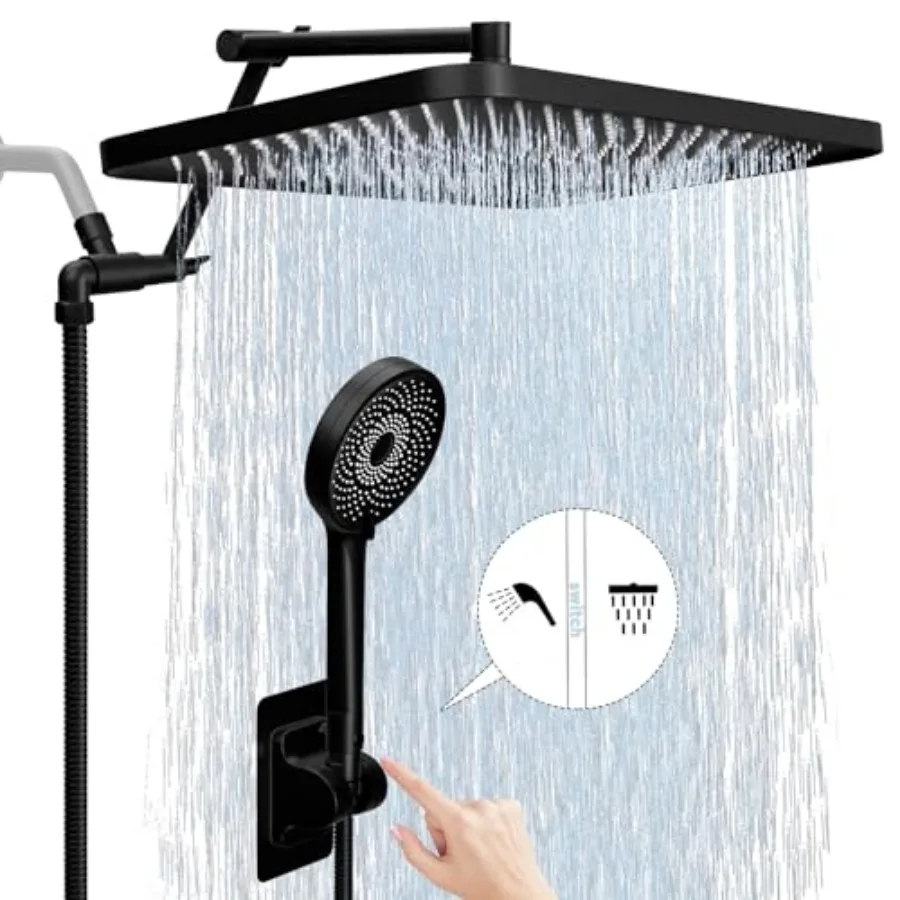 

13" Rainfall Shower Head with Handheld Spray Combo, Dual Waterfall Showerhead Button Switch by Handheld, 3-Modes Spray, Adjusta