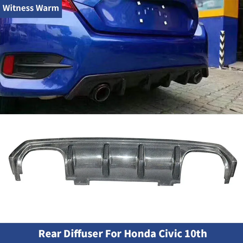 Rear Bumper Diffuser Lip Cover Carbon Fiber Four Outlet Pipe Exhaust Decor for Honda Civic 16-17 Sedan 10th Gen