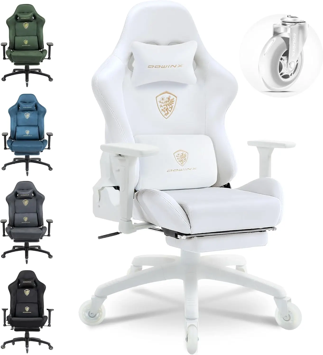 

Breathable Suede Gaming Chair 3D Armrest PU Wheels Massage Lumbar Ergonomic Computer Chair with Footrest White