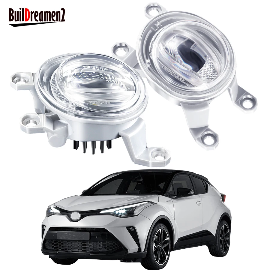 2 X Fog Light Assembly For Toyota CHR CH-R 2020 2011 2022 Car Front Bumper LED Lens Fog Driving Lamp DRL 11.6W 1160LM