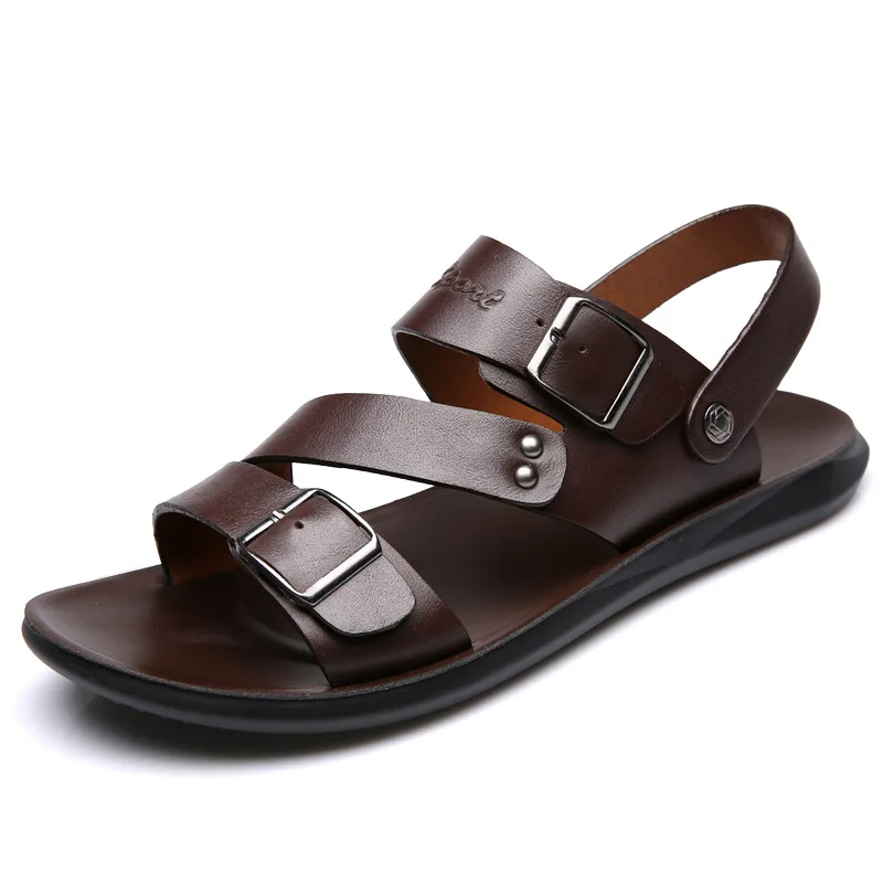 2024 Brand Men Shoes Slip-On Split Leather Soft Men Beach Summer Men Sandals Slippers Flats Flip Flop