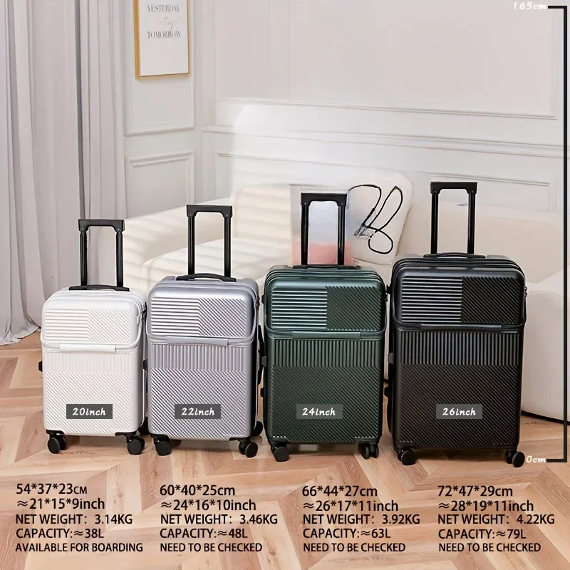 New Front Opening Luggage with Password Lock, Travel Function, and Daily Use-Suitable for Airline Check-in with Cup Holder