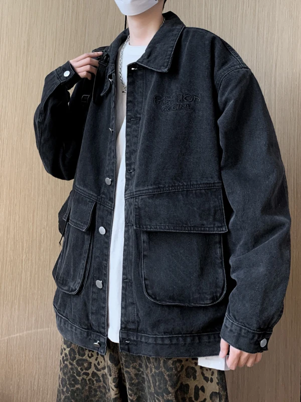 

Джинсовый джинсовый джинсовый джинт в стиле ретро с вышивкой, крутая уличная одежда в американском стиле, весенне-осенний рабочий джинсовый джинт