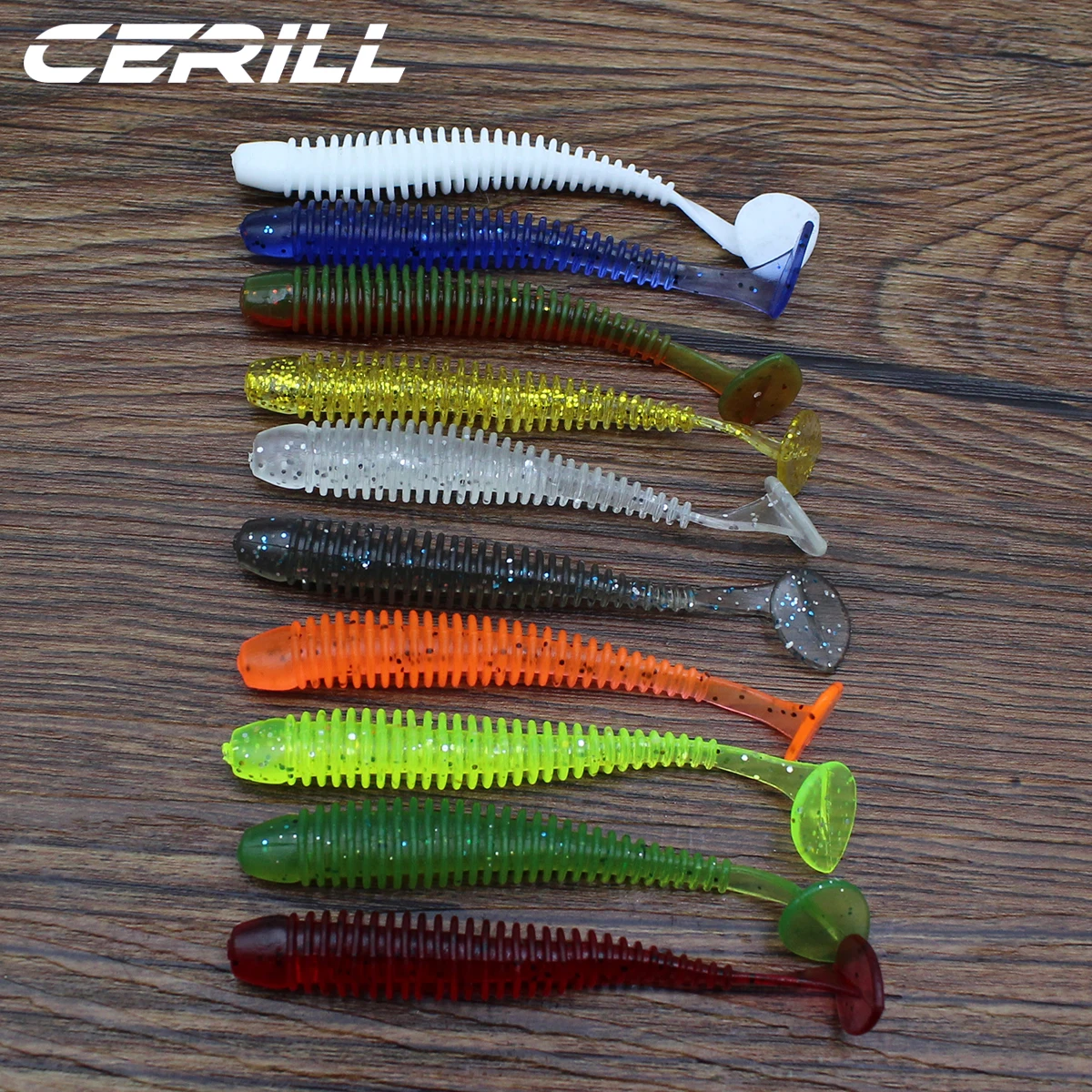 Cerill 10 PCS 6 cm 7.5 cm Silicone T Tail Worm Soft Fishing Lures Artificial Baits Bass Jigging Wobblers Swing Swimbait Tackle