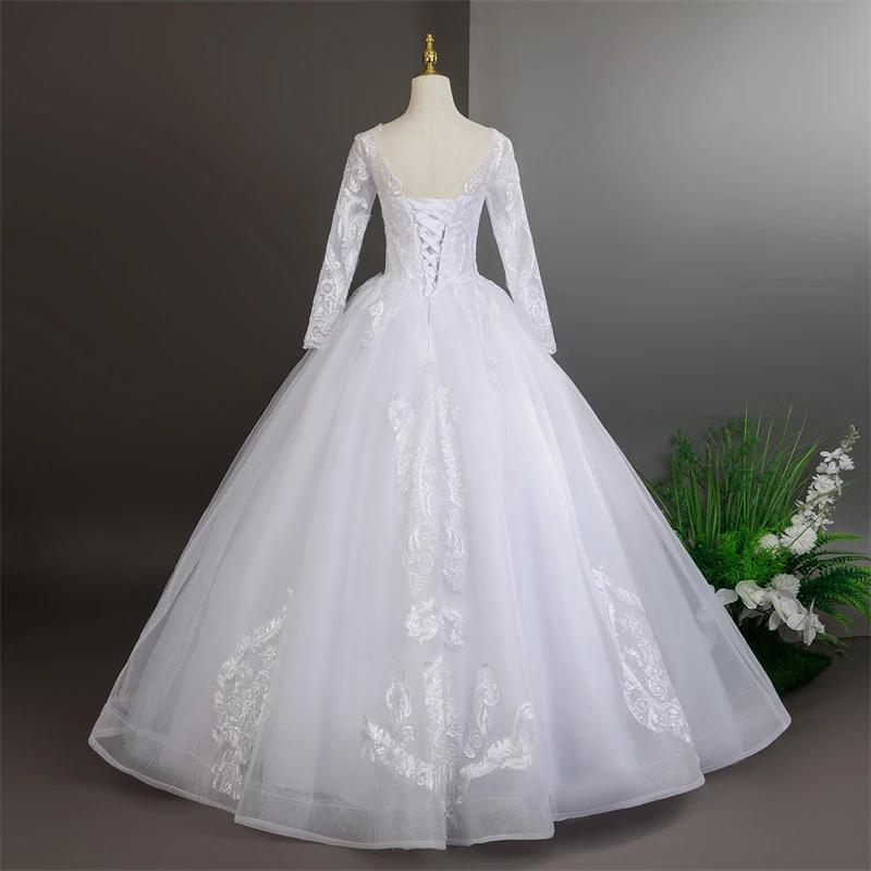 Full Sleeve Wedding Party Dress Pure White Wedding Dresses Long Sleeve Luxury Lace Plus Size Bridal Dresses Customized 2025 New