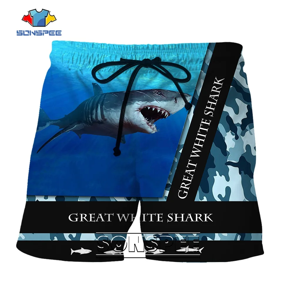 SONSPEE New Blue Sharks 3D Printing Casual Shorts Casual Clothing Men's Beach Street Oversized Great White Shark Short Pants