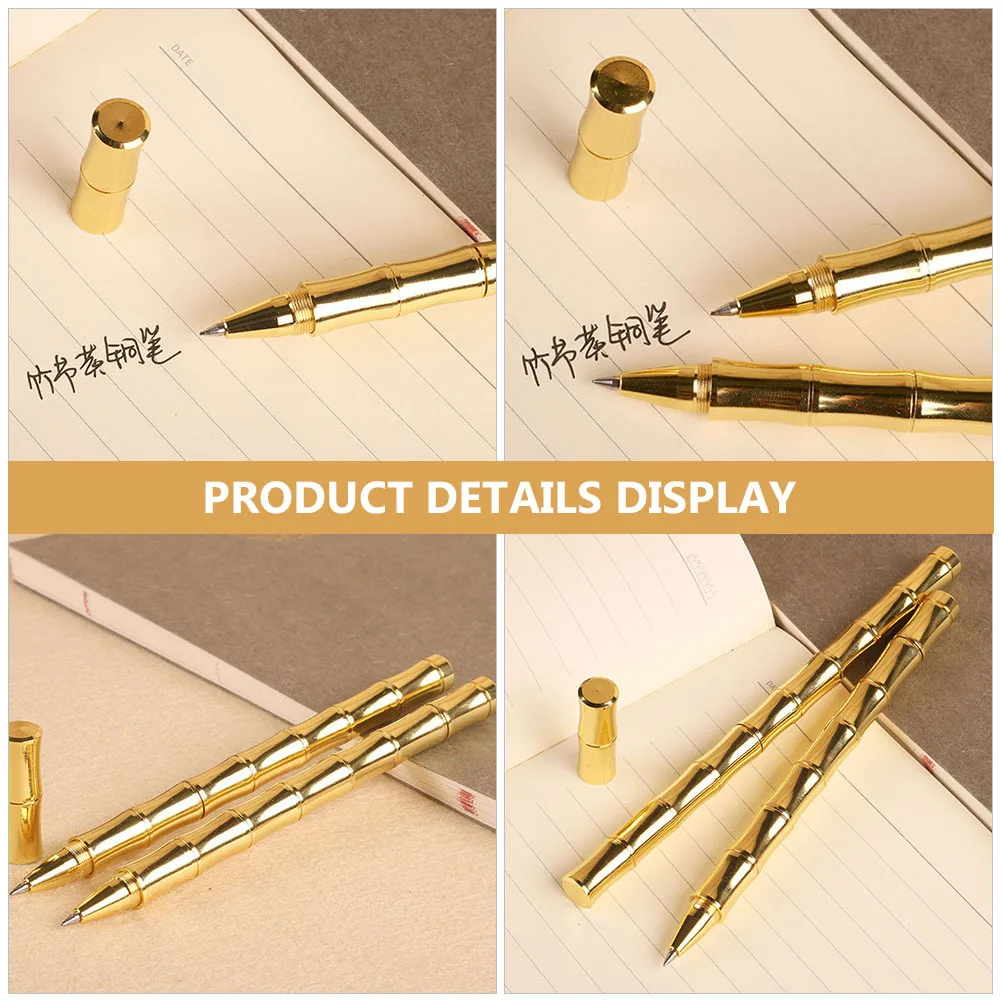 

2Pcs Business Sign Pens Bamboo Joint Design Retro Gel Pens Brass Material Comfortable to Use for Exams and Work
