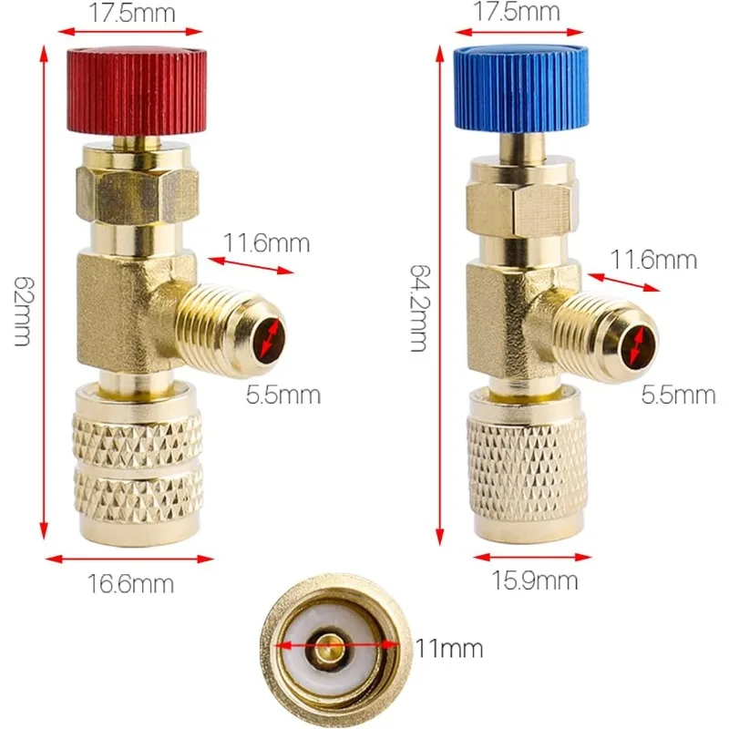 2PCS R22 R410A Refrigerant Charging Ball Valve Kit 1/4