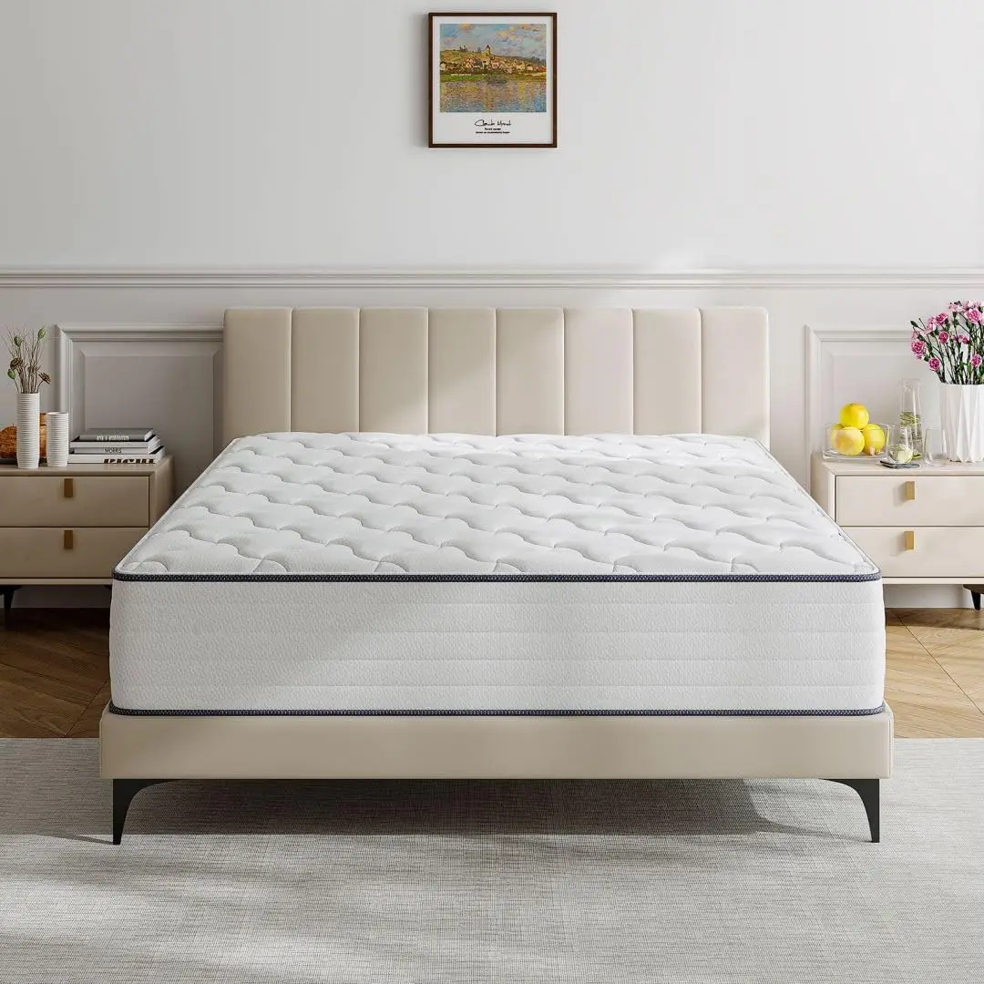 Queen Mattress, 10 Inch Medium Firm Hybrid Mattress with Antistatic Breathable Euro Top Cover, Motion Isolation, Pressure Relief