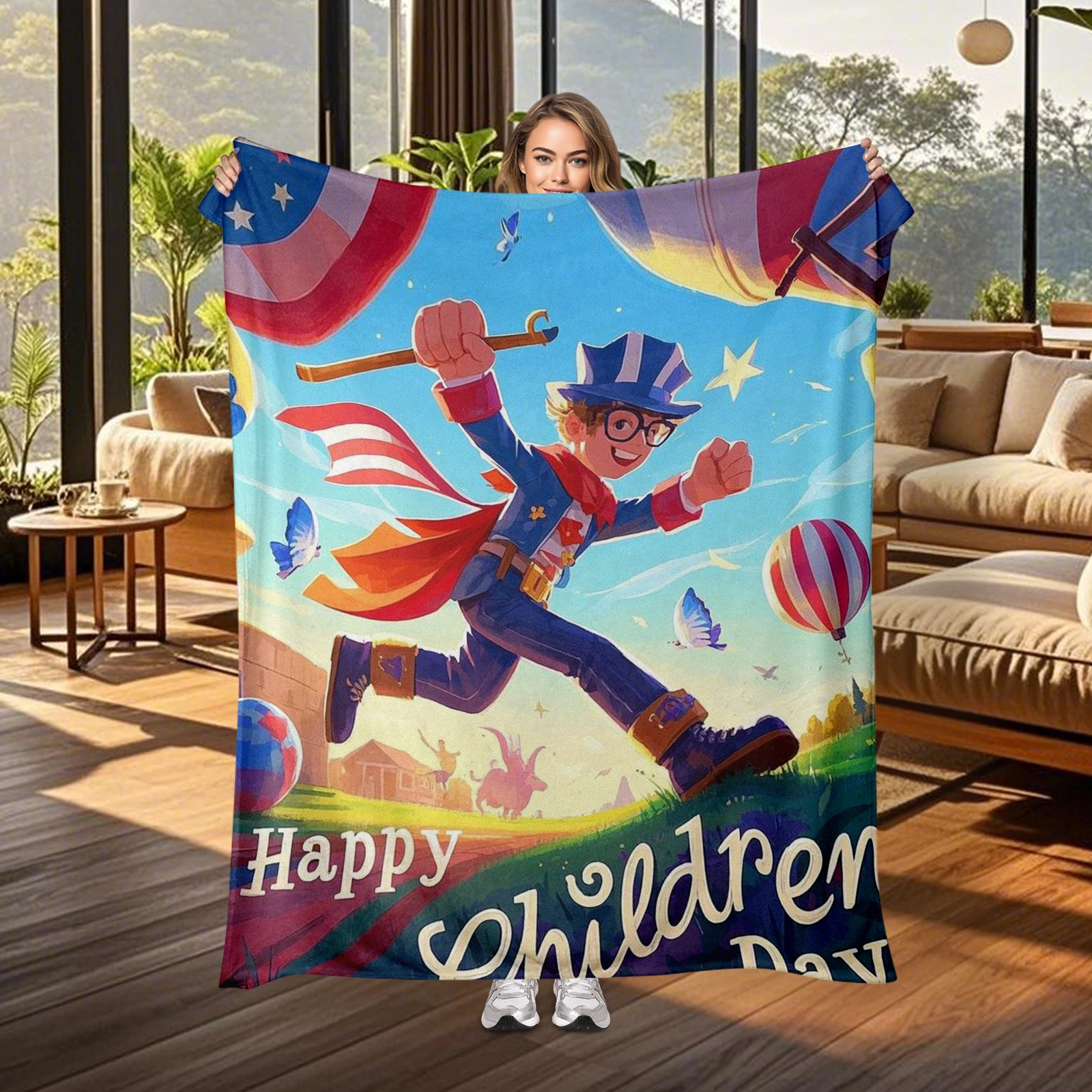 High Quality Cartoon Children Running Pattern Blanket Thoughtful Gift For Childrens Day Stimulates Imagination And Comfort