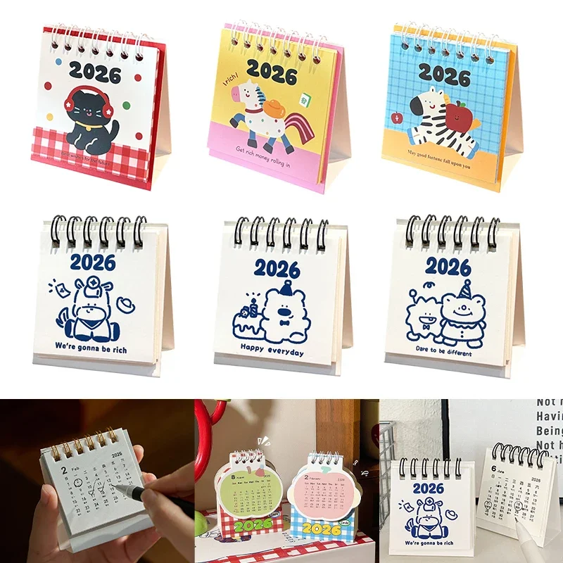 2026 말의 해 미니 데스크 캘린더 만화 휴대용 코일 월간 플래너 사무실 및 가정 장식 새해 선물