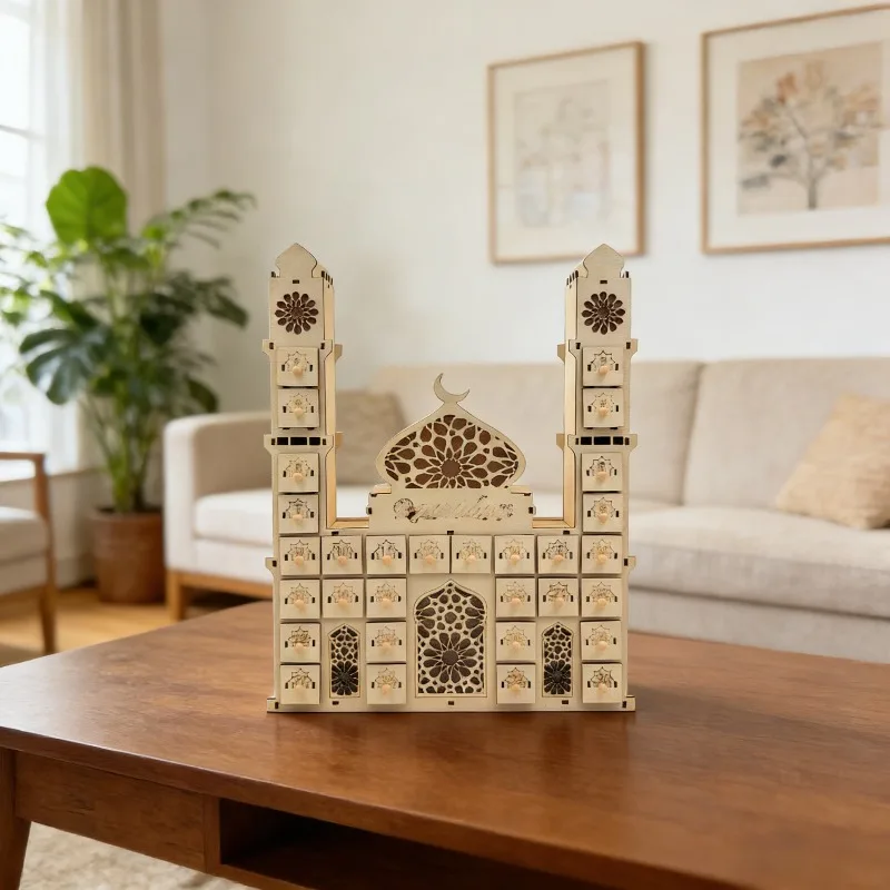 

Деревянный светодиодный календарь обратного отсчета до Рамадана, исламский светильник-ночник в форме луны и звезды для дома, подарок на Ид, декор для мусульманских праздников