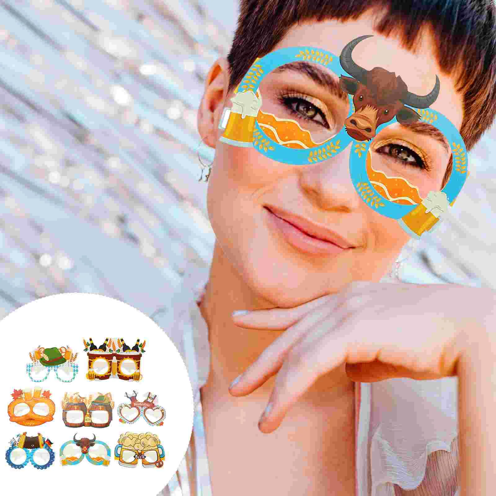 

16 Pcs Oktoberfest Party Supplies Paper Photo Glasses Prop Eyeglasses Halloween Eyewear Booth Props Child