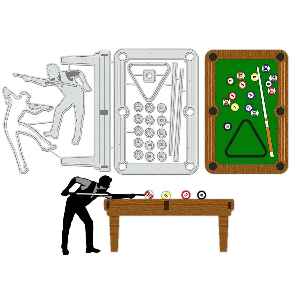 Pool Table Cutting Dies Ball Game Stencils Billiards Player Decorative Embossing Stencils for Scrapbooking Photo Album Greeting