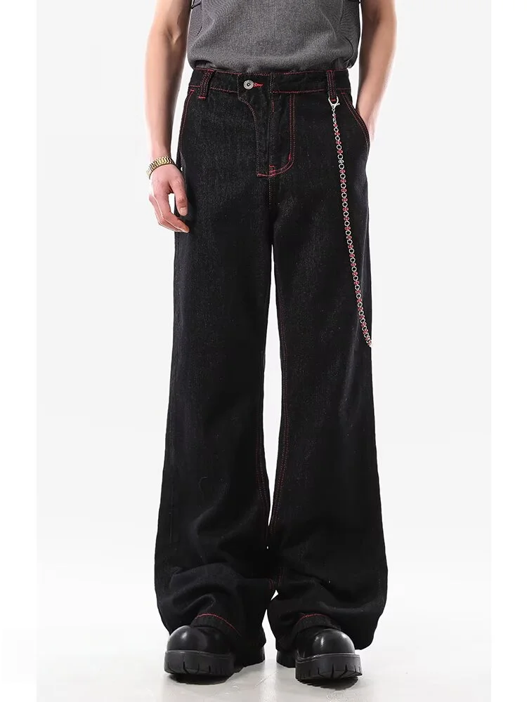 2026 Ropa Y2K Fashion Patchwork Cleanfit Black Baggy Flare Jeans Pants Men Clothing Straight Casual Denim Trousers Moda Hombre