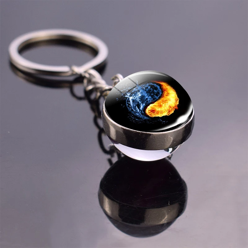 Luminous Keychain Creative Yin and Yang Good and Evil Glass Ball Pendant Key Ring Mutual Restraint Group Trinket Gift for Friend