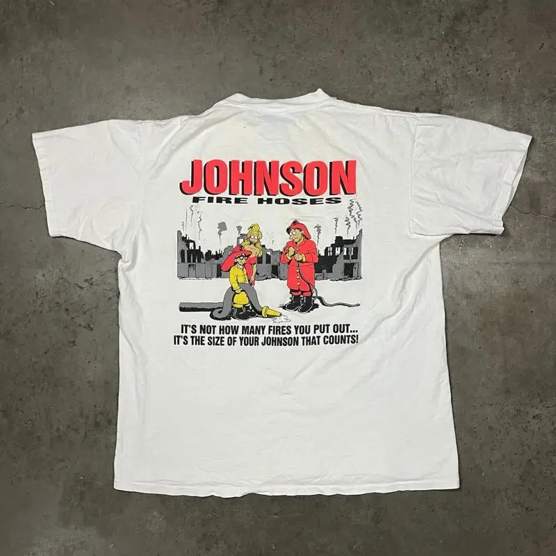 

Vintage 90S Big Johnson Fire Hose Funny Cartoon T Shirt White Xl