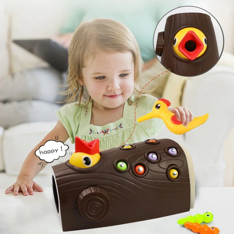 Montessori Educational Toys for Children Woodpecker Catch Worms Toy Toddler Kids Magnetic Games for Babi Development Busy Board