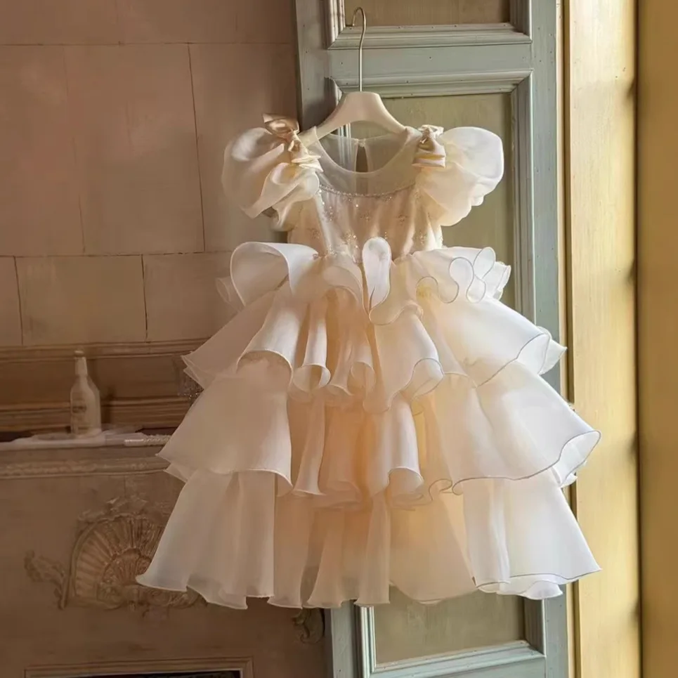 

Girl Princess Dress 2025 Spring Summer New Children Birthday Party Butterfly Knot Puff Dress High End Birthday Cake Dress