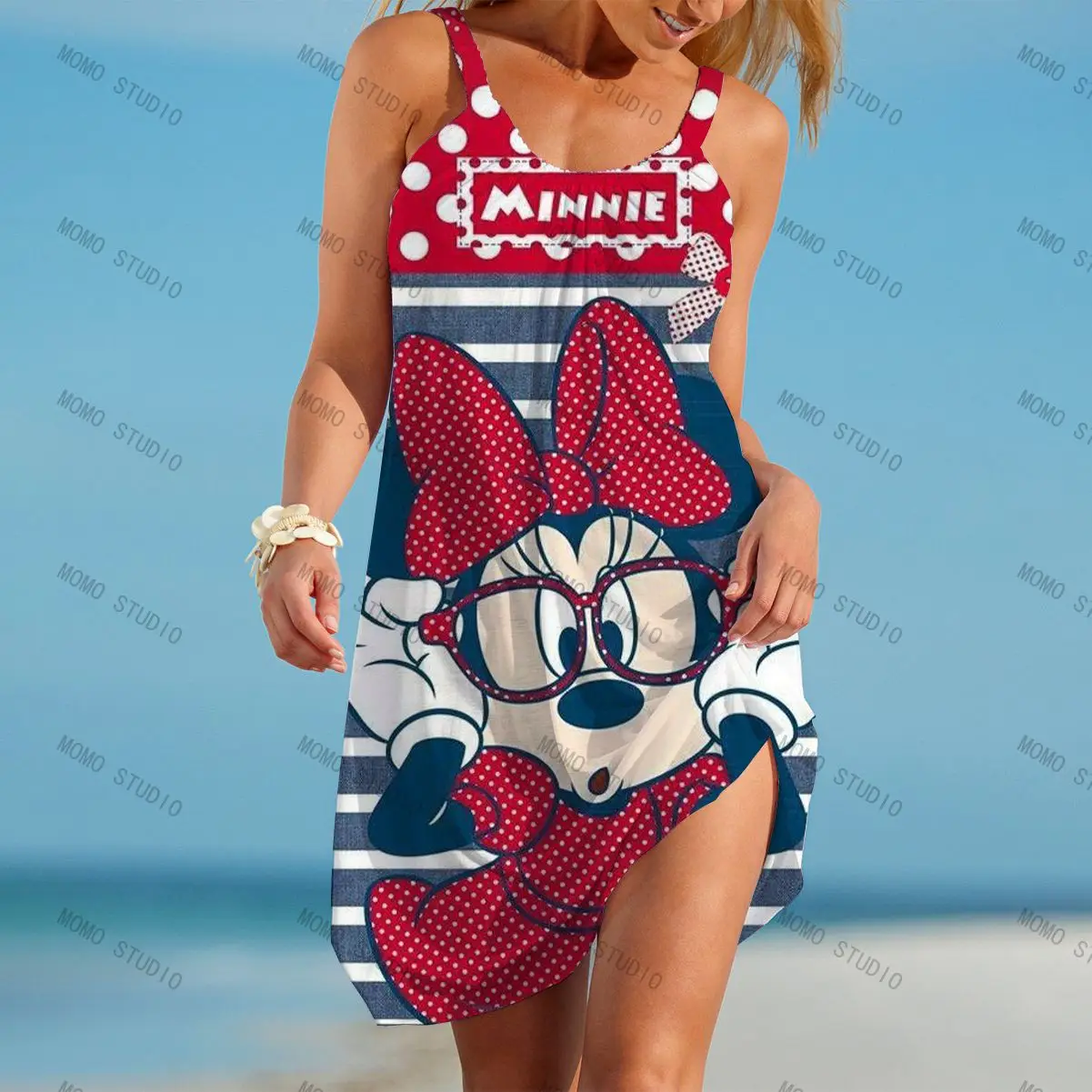 

Fashion Summer Dresses Woman 2022 Disney Women Sling Women's Beach Dress Minnie Mouse Party 3D Print Boho Elegant Mickey Y2k