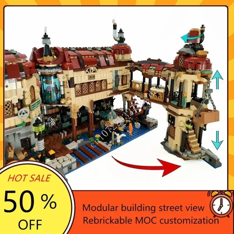 3455PCS Steam Powered Science Hot MOC Creative Street View Architecture Model DIY Custom Puzzle Birthday Toy Christmas Gift