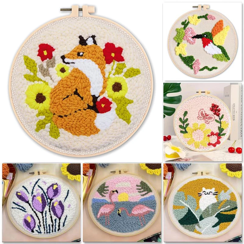 

GATYZTORY Punch Needle Embroidery Set Kit Floral Animal Picture Embroidery Frame Cross Stitch Kits Lion Crafts For Adults Diy Gi