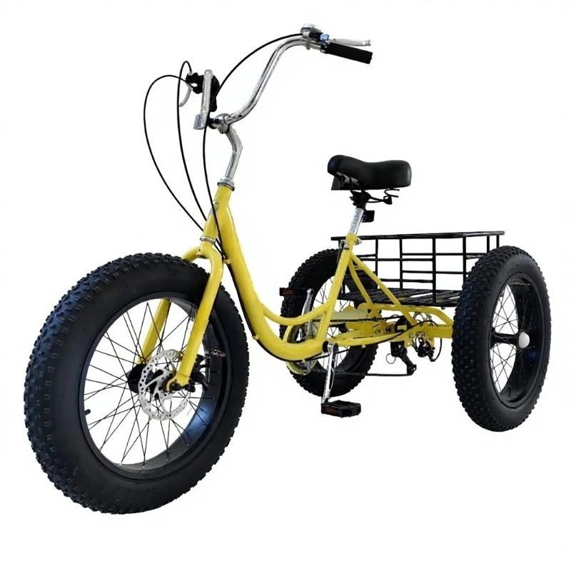 Tricycle 20-inch wide tire steel soft tail frame, aluminum alloy wheels, shock fork, manual drive, 7-speed transmission