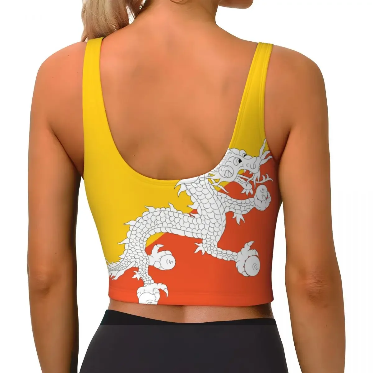 سترة يوجا للنساء للصالة الرياضية قطع علوية قصيرة بعلم البوتان ملابس الشارع الشهير للتمرين قابلة للتنفس للسيدات