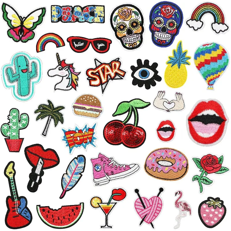 

2024 New Strawberry Donut Embroider Badge Sew Sticker Adhesive Cartoon Skull Patch DIY Fabric Label for Cloth Jeans Skirt Jacket