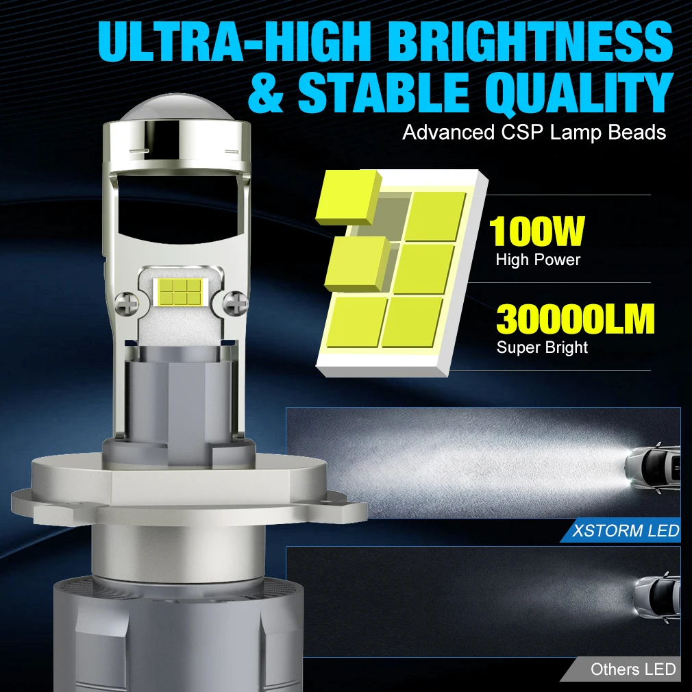 XSTORM H4 H7 Led Projector Lens H8 H11 9005 HB3 9006 HB4 9012 Hir2 Car Headlight Bulbs Canbus 100W 30000LM Powerful Mini Lamp