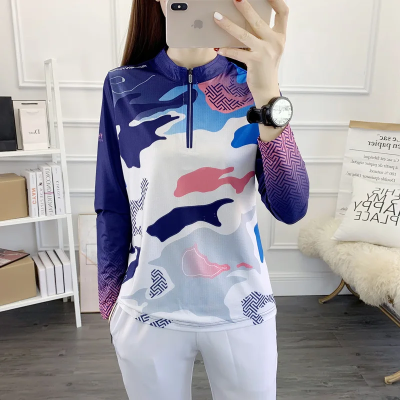 Women's Fashion Casual Urban Outdoor Long Sleeve T-Shirts  Hiking Fishing Running Shirt  Breathable Quick Dry Clothing Print Top