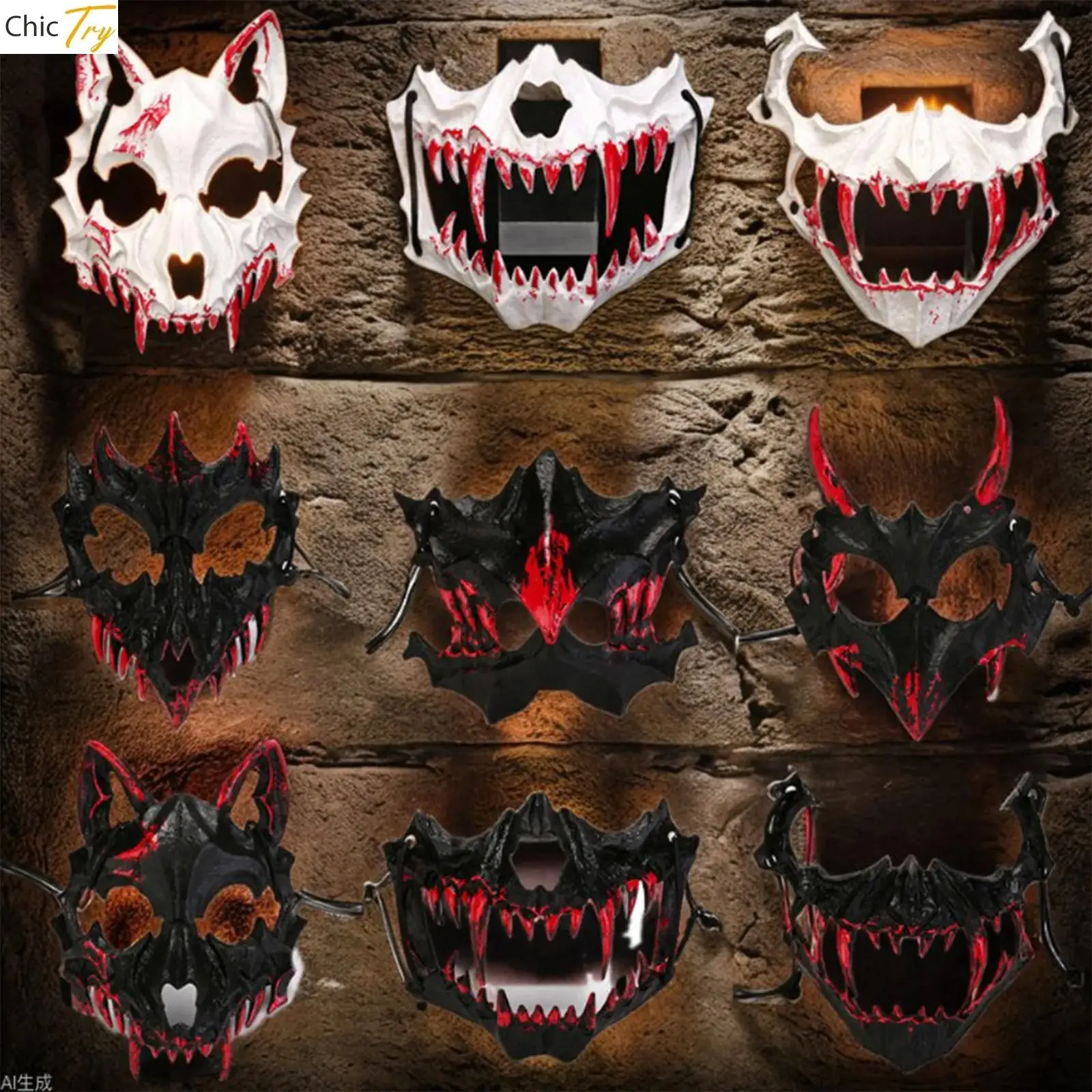 

Полумаска Хэллоуин Скелет Маски Половина Лица Череп Животного Маска Страшная Кровь Маска Хэллоуин Косплей Декоративный Костюм Аксессуар