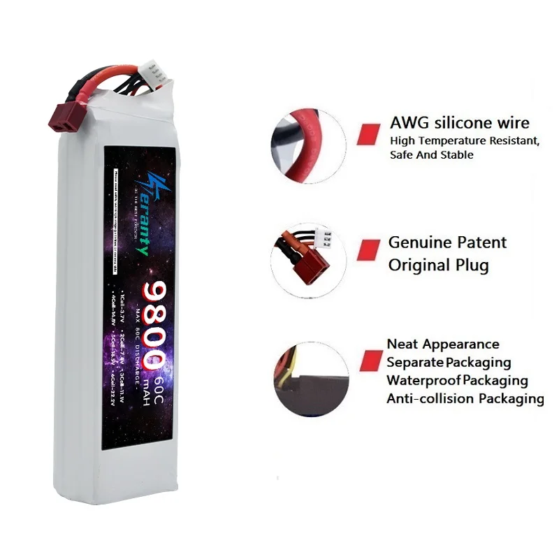 بطاريات ليبو 11.1 فولت 3 ثانية 9800 مللي أمبير عمداء T موصل XT60 pour voiture RC طائرة بدون طيار FPV