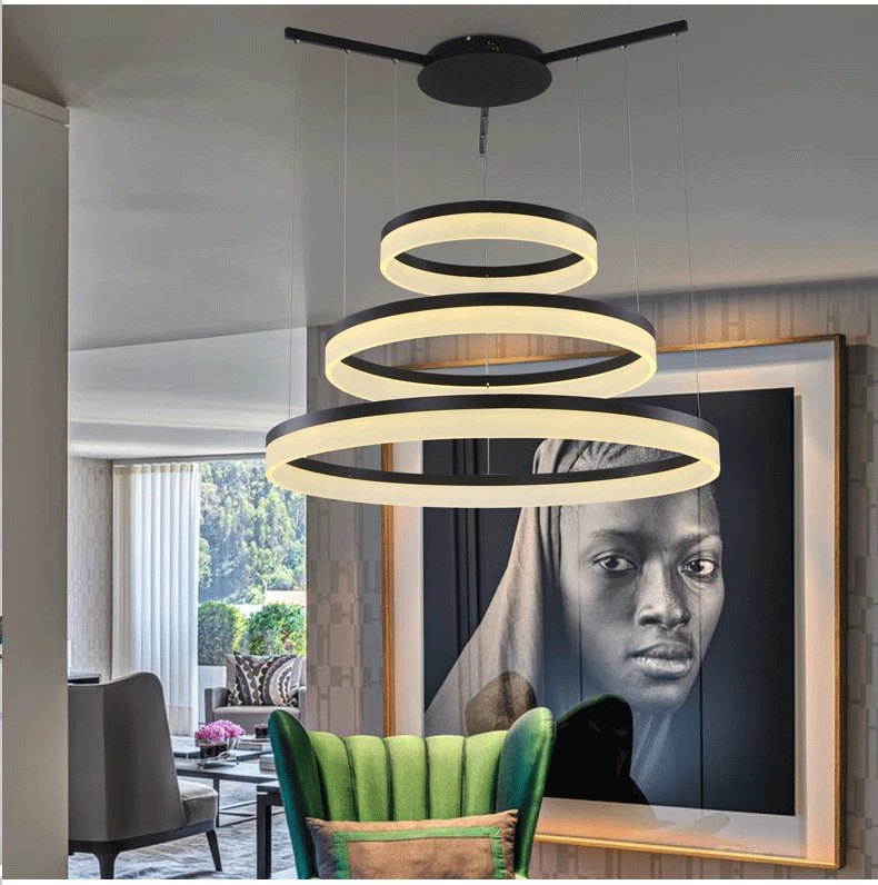 Round Ring LED Acrylic Pendant Lamp Ging Light Lustre Suspension Drop Luminaire For Dining Room Home Decor(Silver Rim Only)