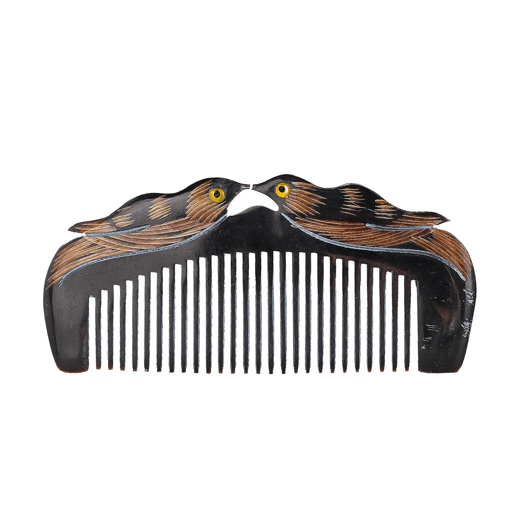 

Cow Horn Fine Engraved Mandarin Ducks Close Toothed Hair Comb Woman Make Up Grooming Exquisite Mascot Jewelry Accessories