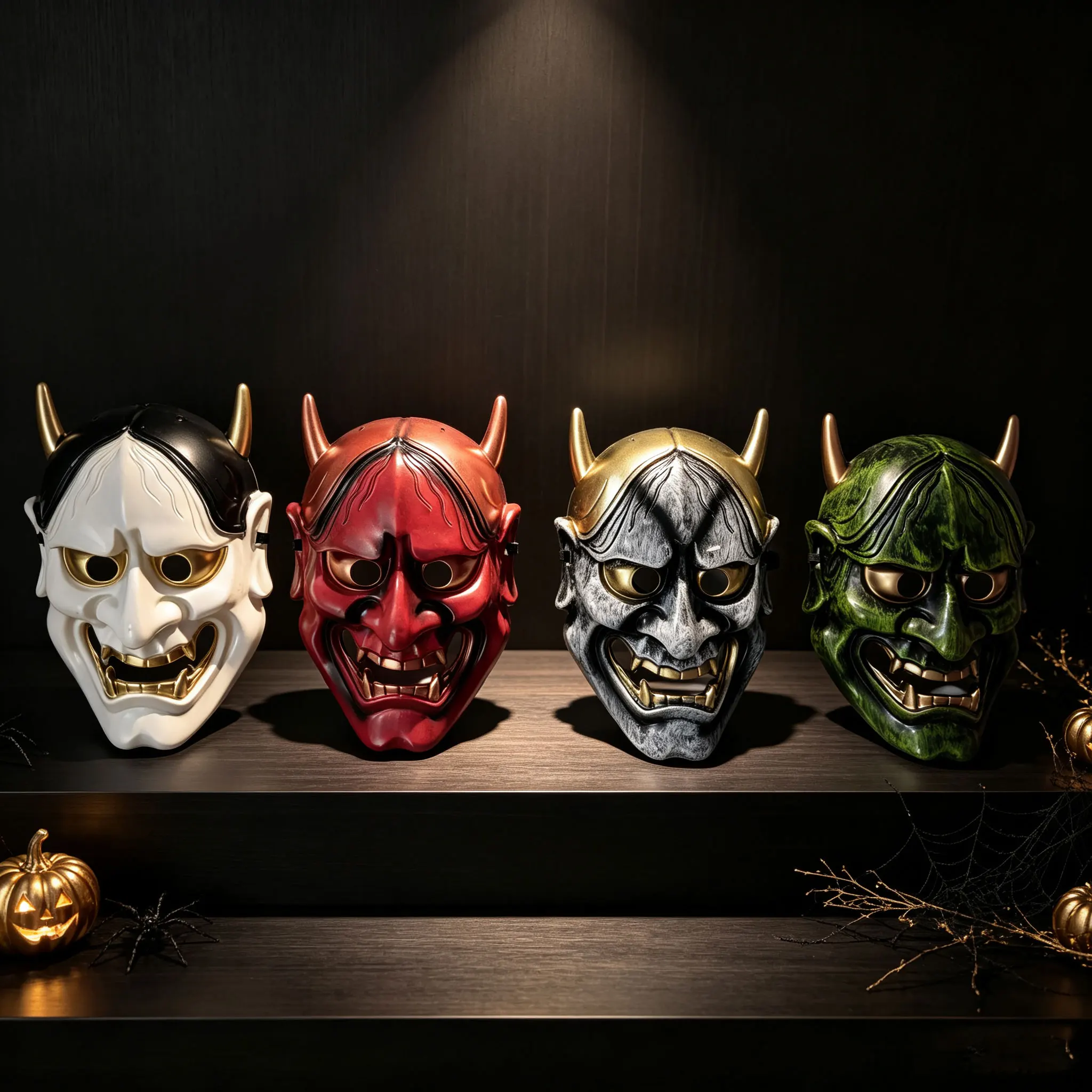 Japanese Oni Demon Party Mask Full Face Mask Vintage Devil Horn Mask Halloween Cosplay Costume Prop for Masquerade Haunted House