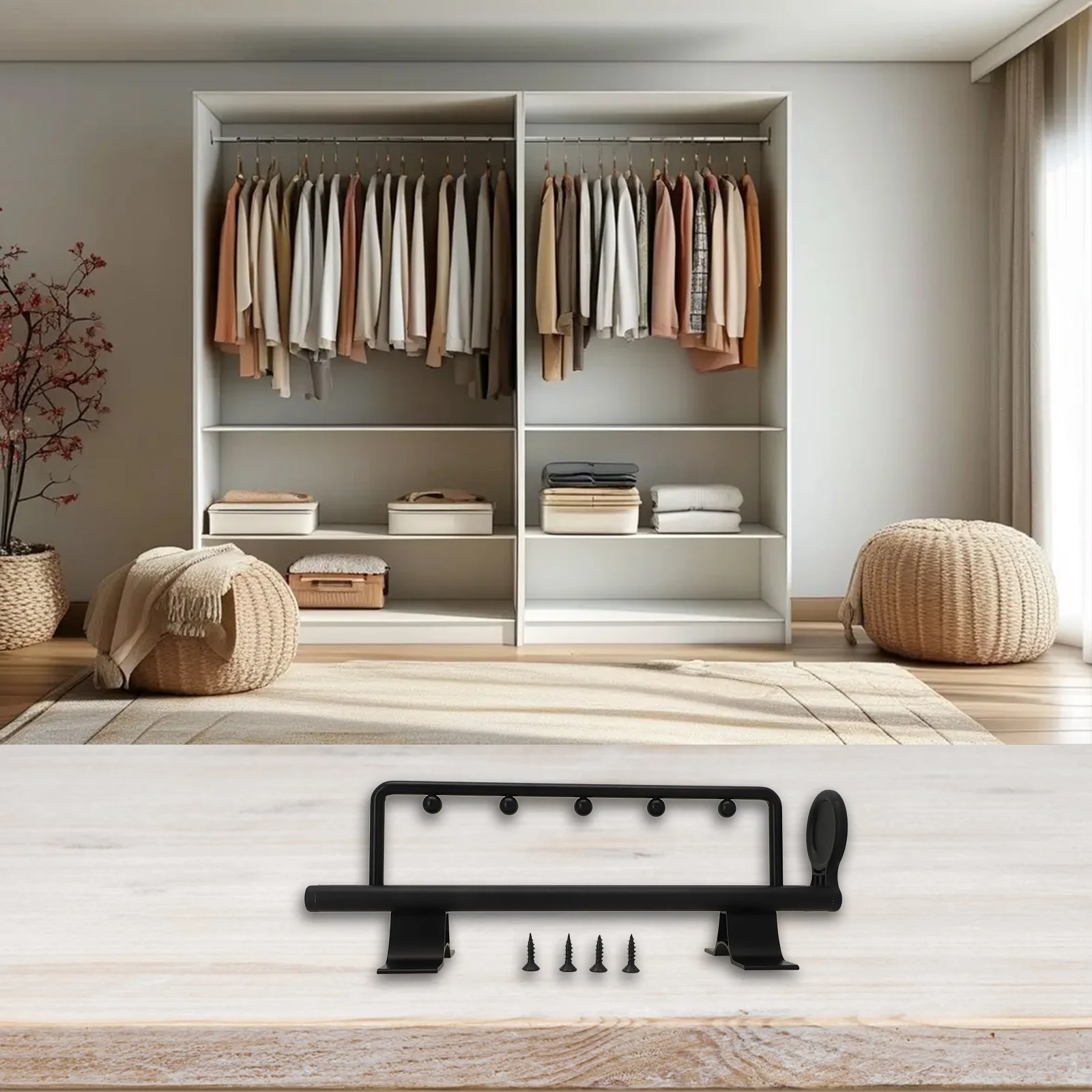 300mm Telescopic Wardrobe Rail Modern Aesthetic Finish Space Saving Design Cold Rolled Steel Support Wardrobe Organizer