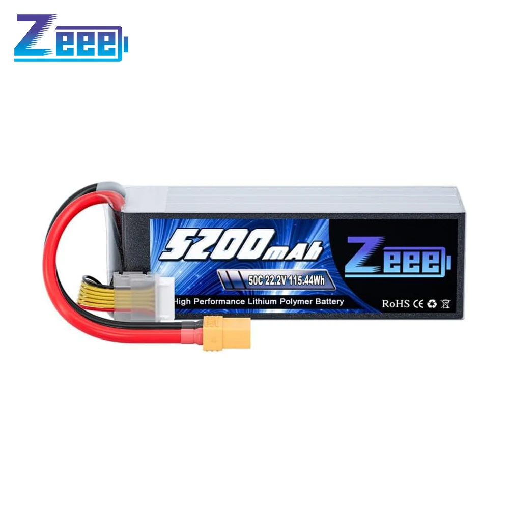 Zeee 6S 5200mAh Lipo Battery 22.2V 50C FPV Drone Battery with XT90 Plug for Airplane Helicopter RC Car Truck Quadcopter RC Hobby