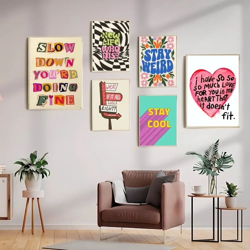 

Simple Trendy Text Printing Poster Sticky Posters Waterproof Paper Sticker Coffee House Bar Home Decor