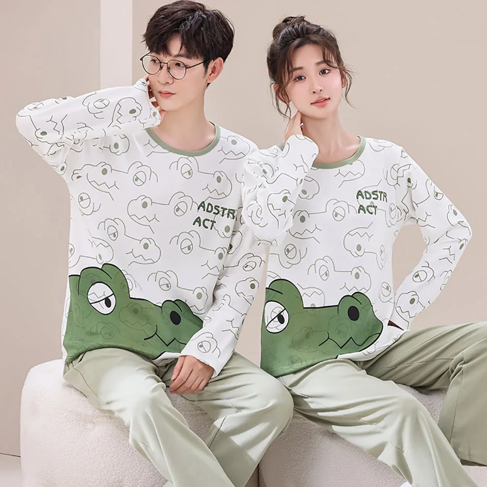 M-4XL Big Size Couple Sleepwear 100% Cotton Breathable Men Pajama Cartoon Women\'s Pajamas Set Spring Autumn 2024 Pijama Hombre