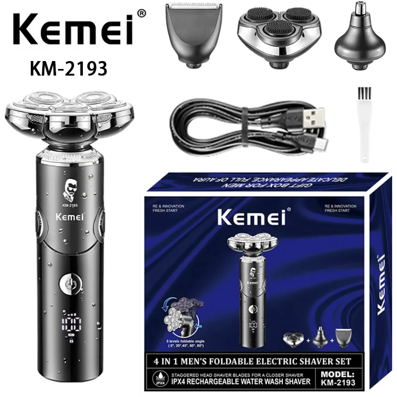 

Kemei KM-2193 Floating Five-Blade Head Shaving Machine Electric Shaver Usb Rechargeable Multifunctional Men Electric Shaver