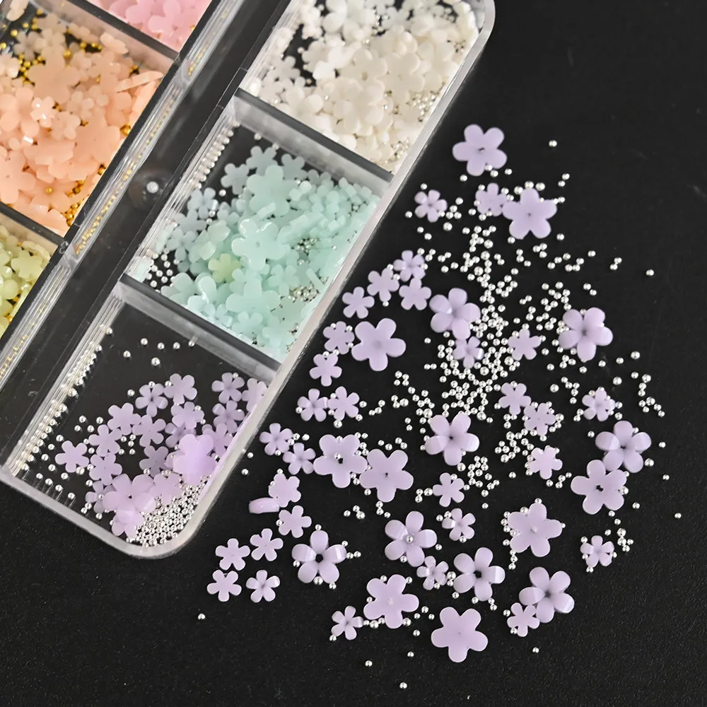 1Box Flower Nail Art Charms Color Change,3D Floral Nail  Decorations Jewelry,Mix 3mm&6mm Resin Designs Accessory Kit For diy