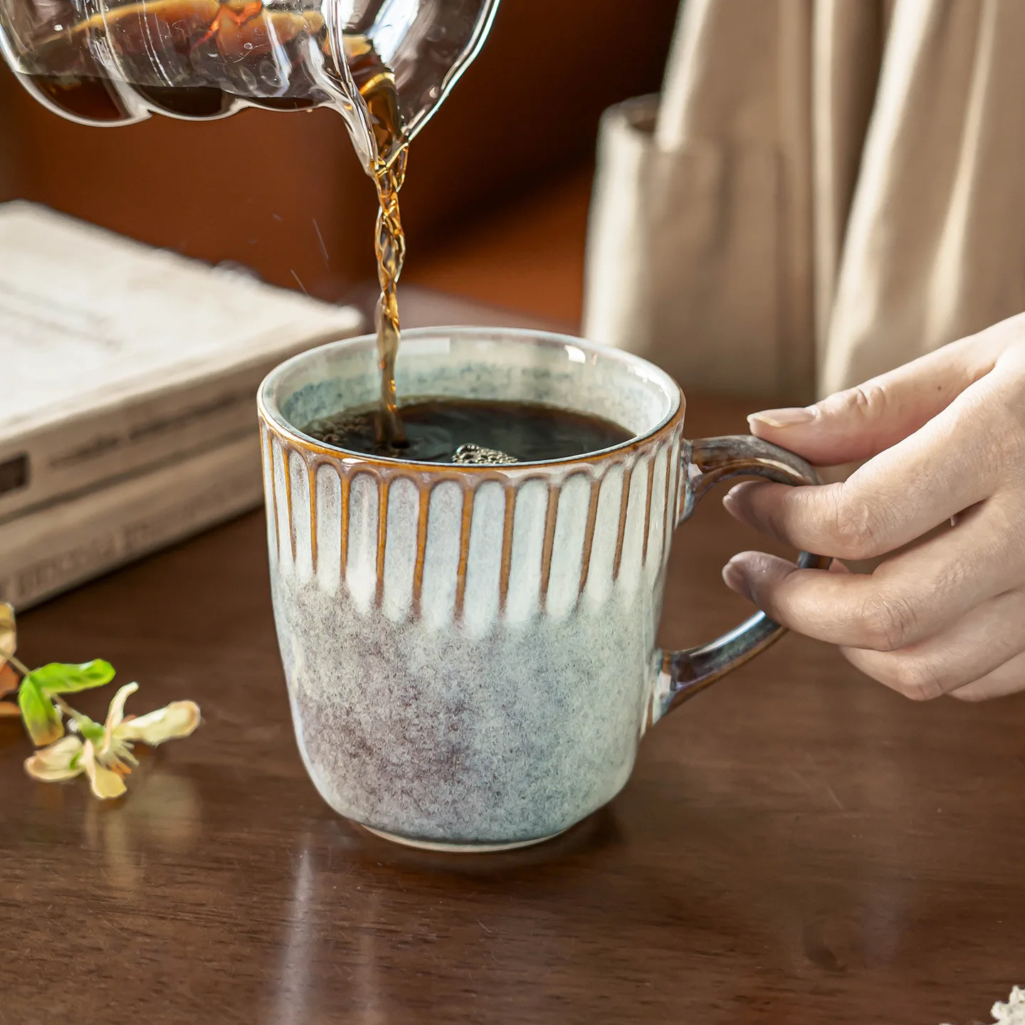 Handmade Kiln Change Glaze Retro Ceramic Coffee Mug Japanese Style Large Capacity Home Office Tea Cup Gift Set