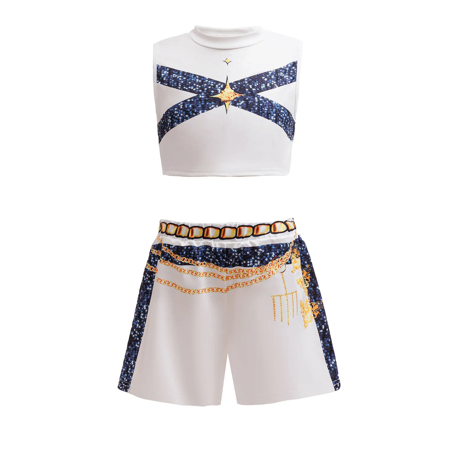 Mädchen Koreanische Populäre Idol-Sängerin Uniform Kinder Halloween Cosplay Kleidung Streetwear Band Tanzkostüm Trendige Jacke+Tanktop+Shorts – Detail 4